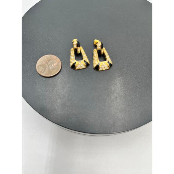 SWAROVSKI SAL Genuine Crystal Black Enamel Pierced Dangle Earrings DoorKnocker - Picture 3 of 8